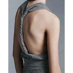 Zara Backless Textured Twist Back Top Silver Gray Size M NWOT